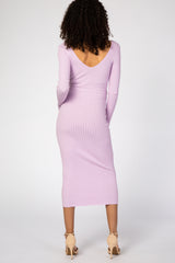 Lavender V-Neck Long Sleeve Fitted Maternity Maxi Dress