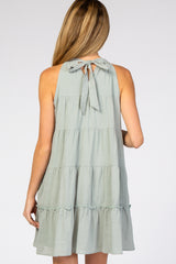 Mint Green Mock Neck Ruffle Tiered Linen Maternity Dress