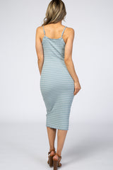 Blue Striped Button Front Fitted Dress