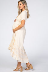 Cream Smocked Ruffle Hi-Lo Maternity Midi Dress