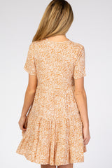Orange Floral Ruffle Tiered Button Front Maternity Dress