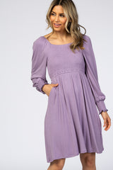 Lavender Smocked Long Sleeve Dress