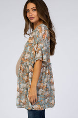 Mint Green Floral Ruffle Hem Maternity Cover Up