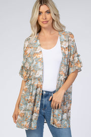 Mint Green Floral Ruffle Hem Cover Up