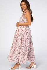 Pink Floral Ruffled Maternity Maxi Dress