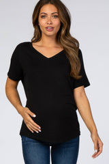Black V-Neck Maternity Short Sleeve Top