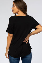 Black V-Neck Maternity Short Sleeve Top