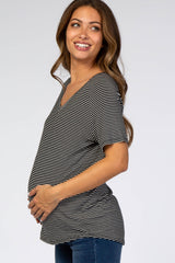 Black Striped V-Neck Maternity Short Sleeve Top