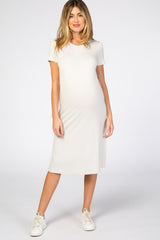 Light Grey Basic Side Slit Maternity Midi Dress