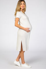 Light Grey Basic Side Slit Maternity Midi Dress