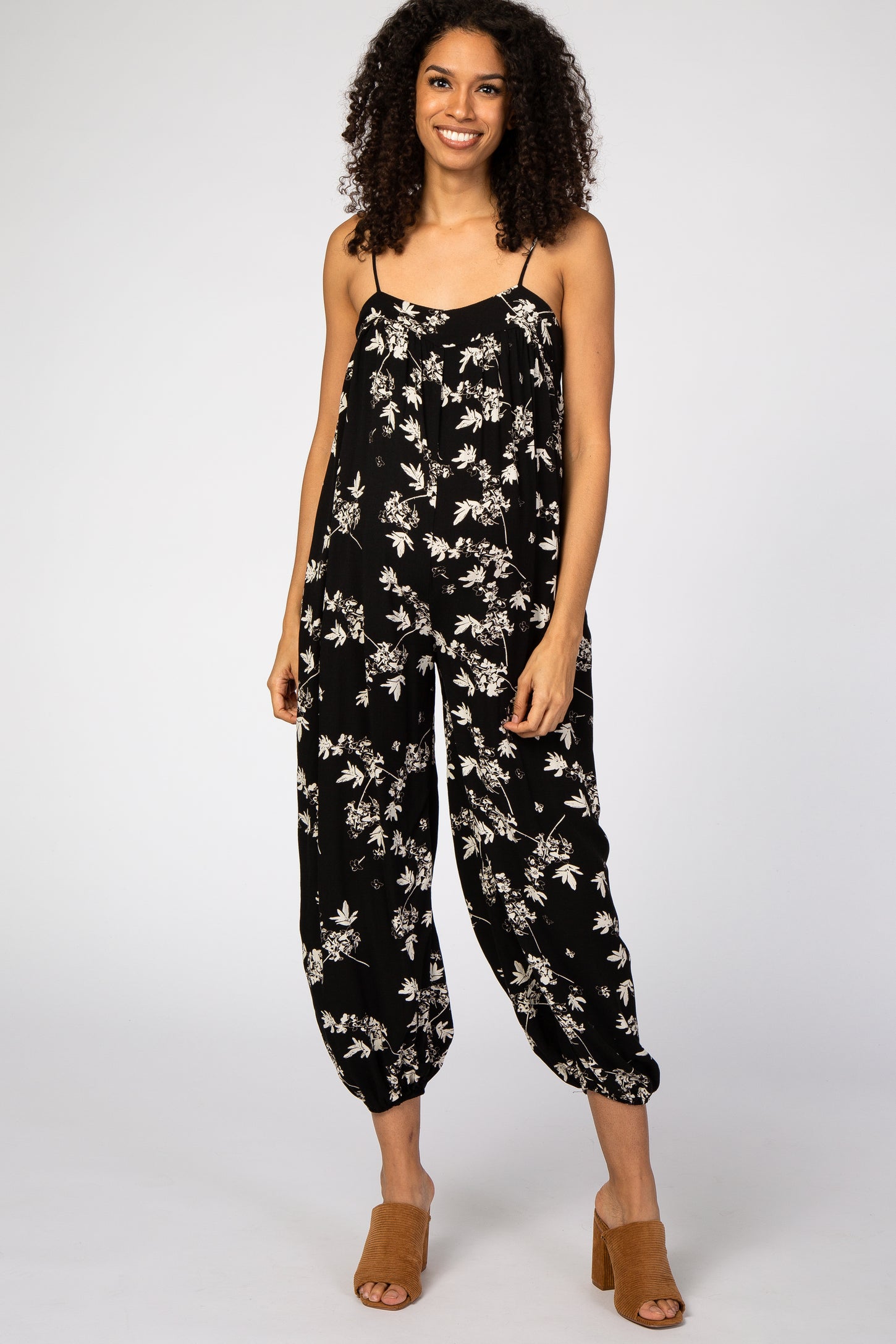 Black Floral Maternity Jumpsuit PinkBlush