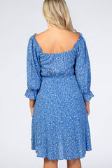 Blue Floral Smocked Maternity Dress
