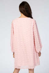 Light Pink Swiss Dot Bubble Sleeve Dress