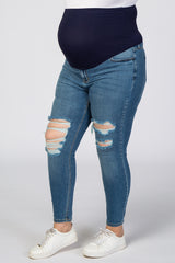 Light Blue Distressed Maternity Plus Skinny Jeans