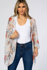 White Floral Chiffon Dolman Sleeve Cover Up