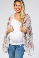 White Floral Chiffon Dolman Sleeve Maternity Cover Up