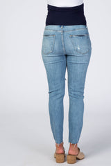 Medium Wash Distressed Cropped Maternity Jeans