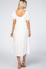 White Tie Front Puff Sleeve Midi Dress