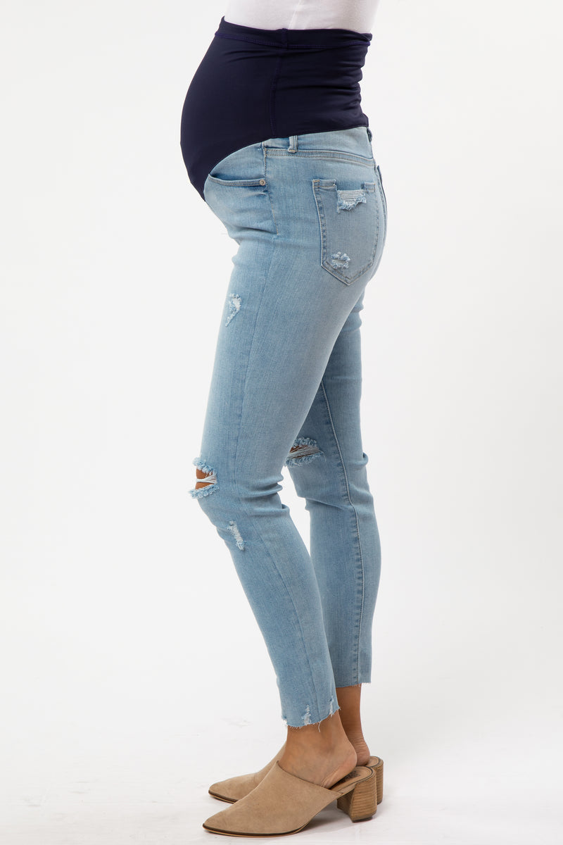 Light Blue Ripped Knee Maternity Skinny Jeans– PinkBlush