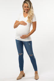 Blue Ripped Knee Maternity Skinny Jeans