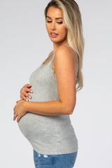 Heather Grey Knit Lace Trim Maternity Tank
