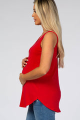 Red Basic Sleeveless Maternity Top