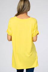 Yellow V-Neck Cuffed Short Sleeve Top
