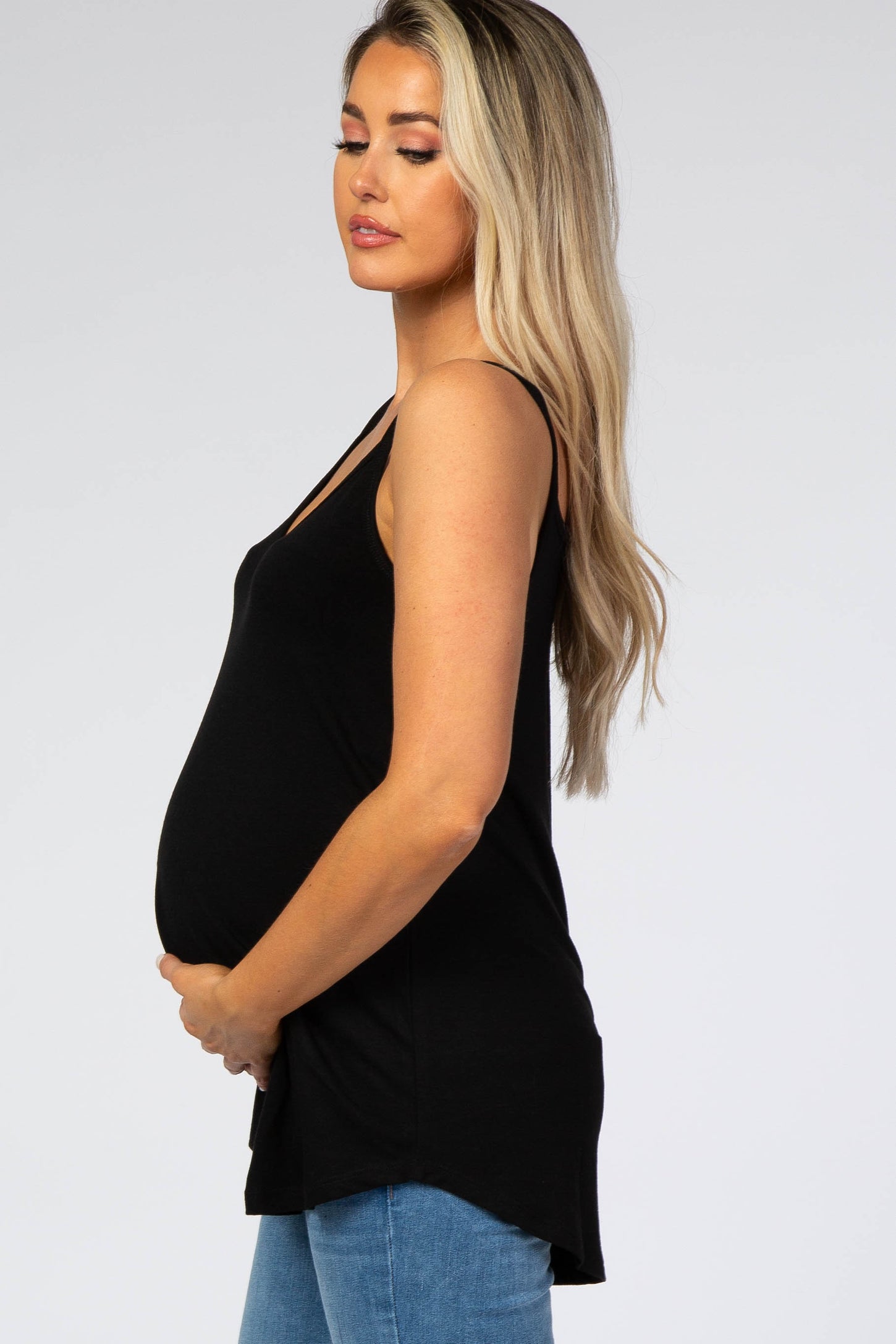 Black Basic Flowy Thin Strap Maternity Top