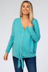 Dark Mint Button Up Tie Front Maternity Top