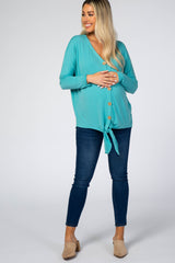 Dark Mint Button Up Tie Front Maternity Top