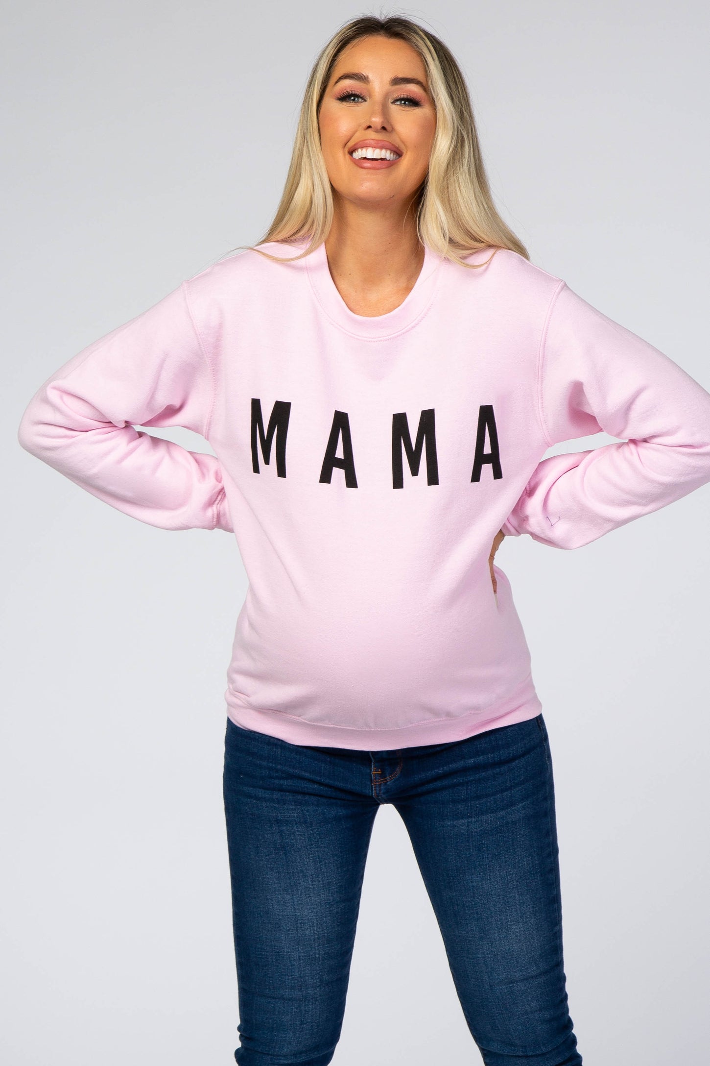 Light Pink Screen Print Mama Maternity Pullover Sweatshirt– PinkBlush