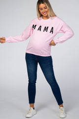 Light Pink Screen Print Mama Maternity Pullover Sweatshirt