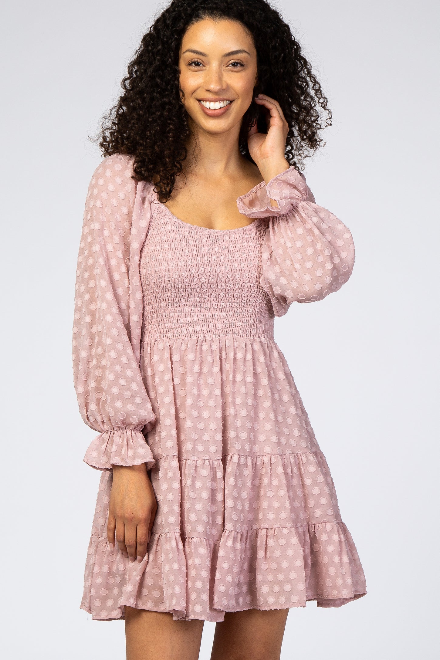 Ruffle Sleeve Tie Back Polka Dot Blouse in Dirty Pink