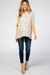 Cream Printed Button Up Collared Maternity Blouse