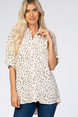 Cream Printed Button Up Collared Blouse