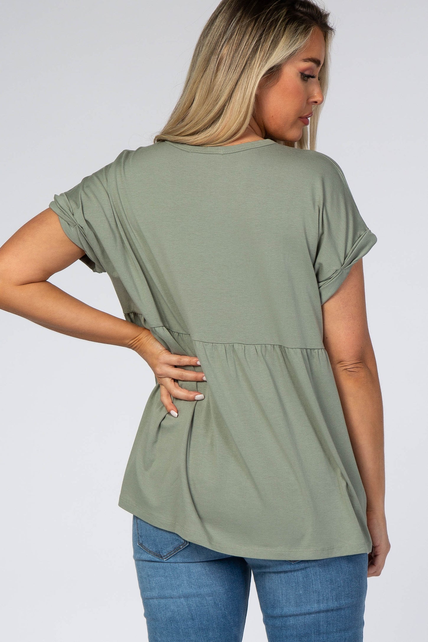Olive Boxy Button Front Short Sleeve Maternity Top