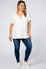 Ivory Boxy Button Front Short Sleeve Plus Maternity Top