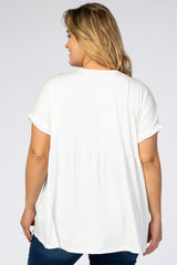 Ivory Boxy Button Front Short Sleeve Plus Maternity Top