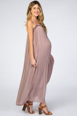 Mauve Ruffle Linen Maternity Maxi Dress