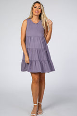 Lavender Soft Knit Pleated Tiered Sleeveless Maternity Dress