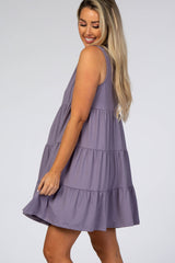 Lavender Soft Knit Pleated Tiered Sleeveless Maternity Dress