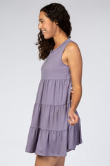 Lavender Soft Knit Pleated Tiered Sleeveless Dress