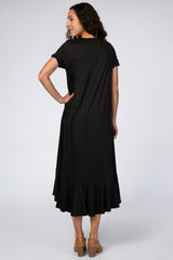 Black Short Sleeve Ruffle Hem Maxi Dress