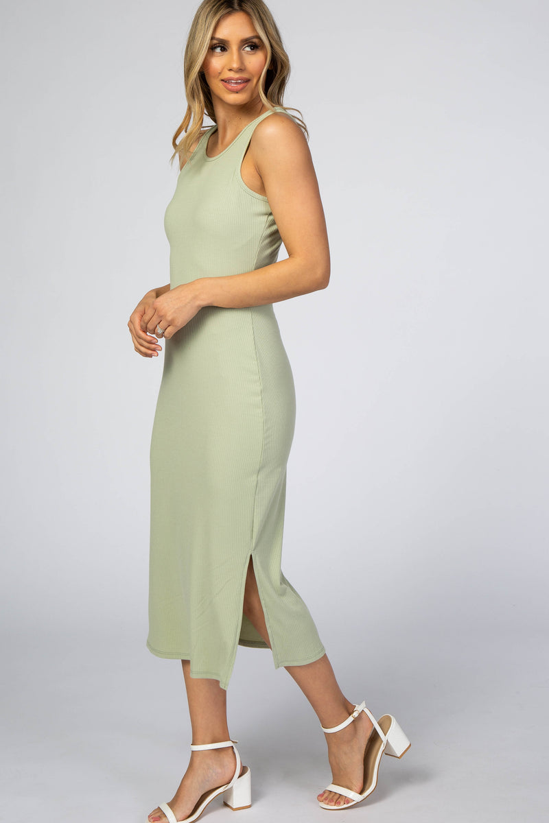 Light Green Ribbed Sleeveless Fitted Midi Dress – PinkBlush