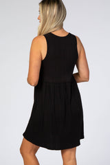 Black Ribbed Sleeveless Maternity Dress