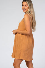 Camel Ribbed Sleeveless Maternity Dress