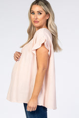Light Pink Ruffle Sleeve Maternity Blouse