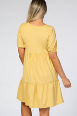 Yellow Heather Ribbed Tiered Maternity Dress