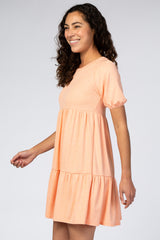 Light Orange Heather Ribbed Tiered Dress