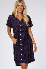 Navy Blue Speckled Button Front Dress
